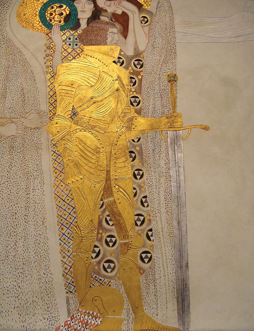 A painting of a man holding a sword
