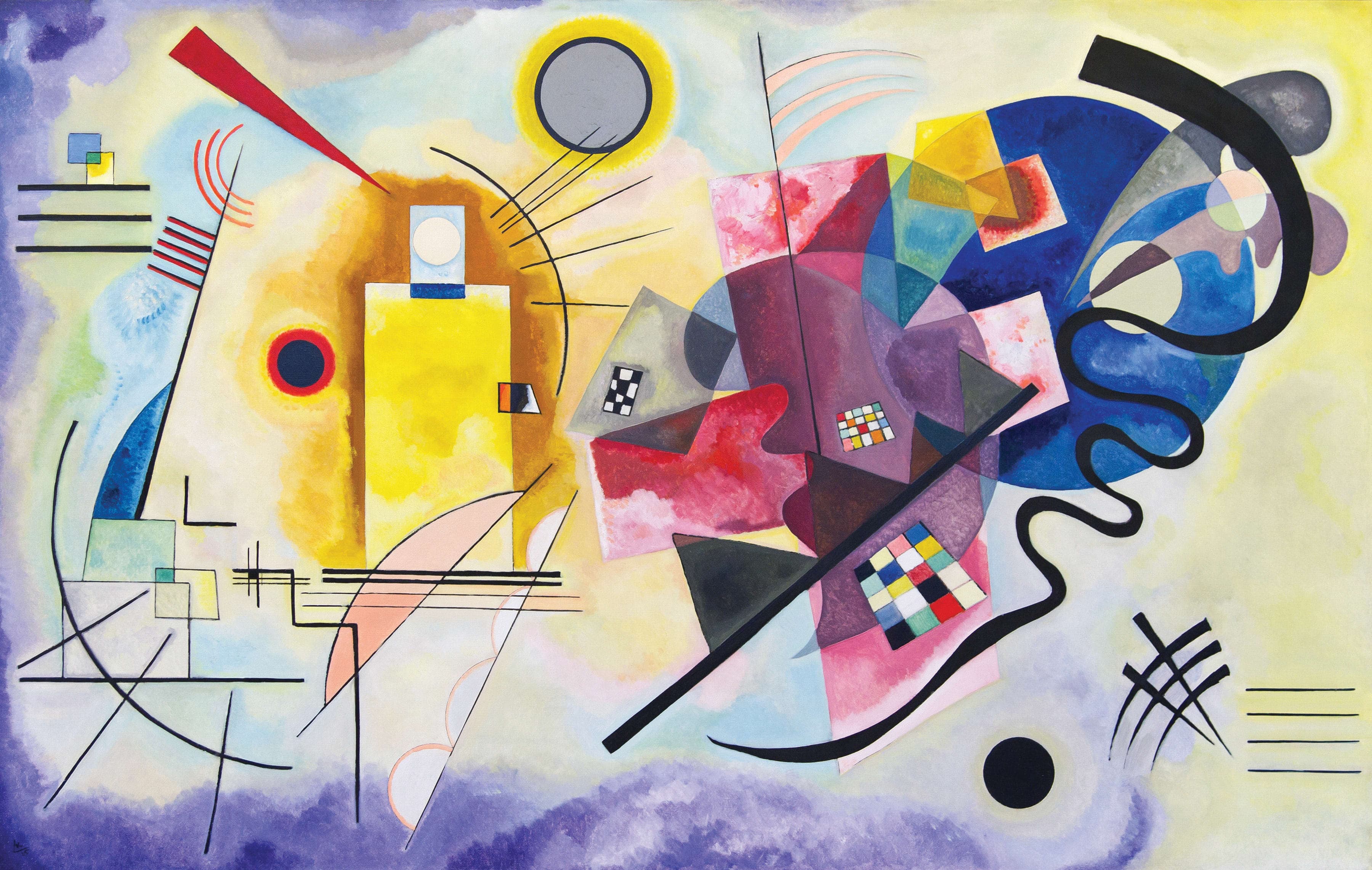 A painting of abstract shapes and colors