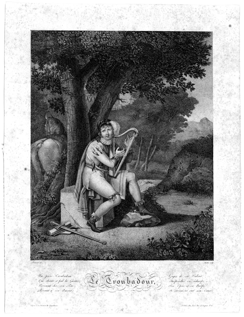 A black and white drawing of a man sitting under a tree