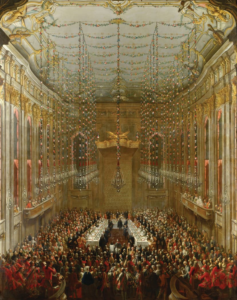 A painting of a banquet in a palace