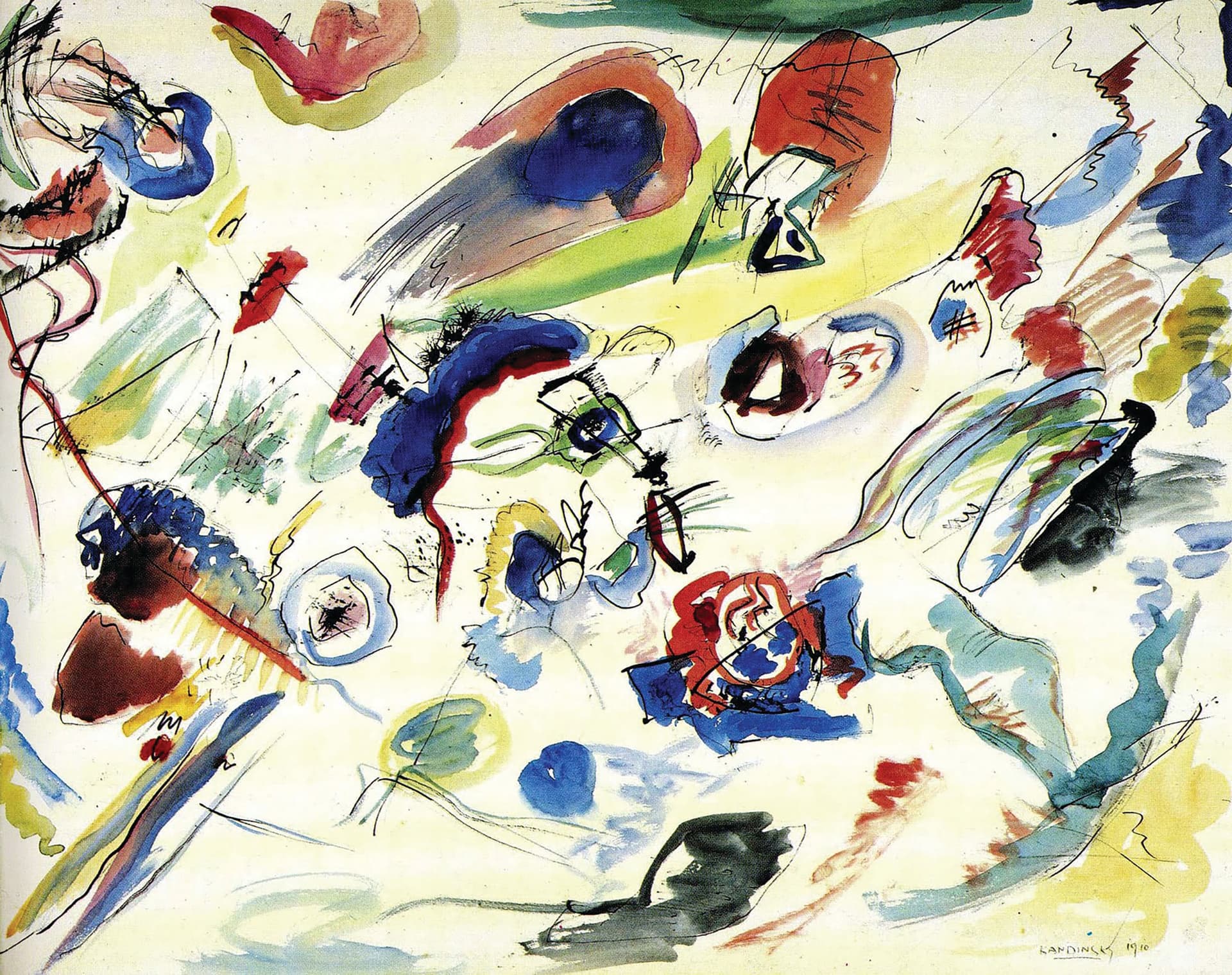 A painting with many different colors and shapes