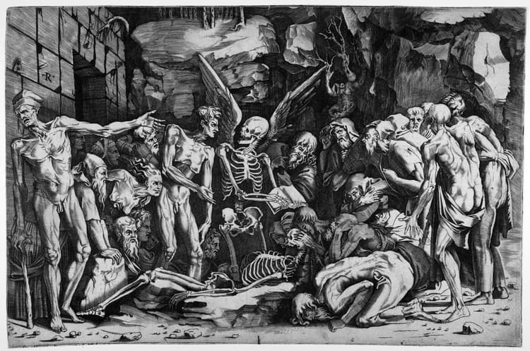 A black and white drawing of a group of people