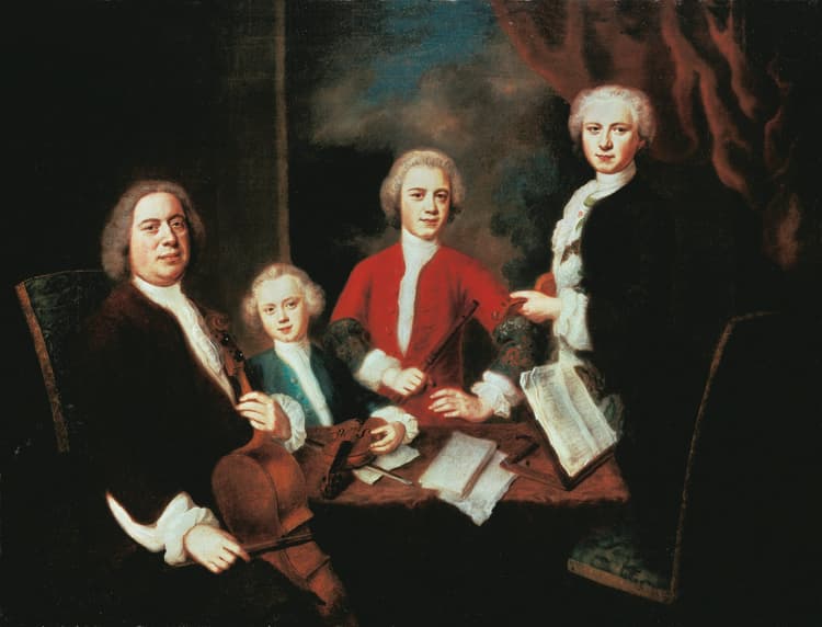 A painting of a family sitting at a table