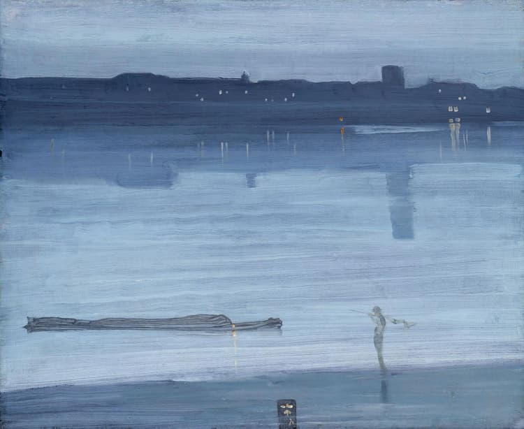 A painting of a person standing in the water