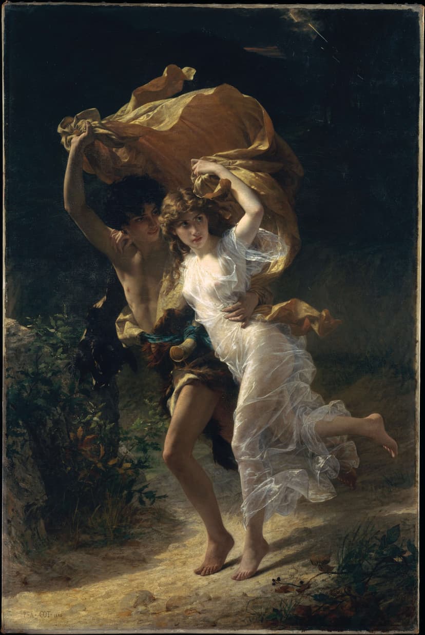 A painting of a man and a woman dancing