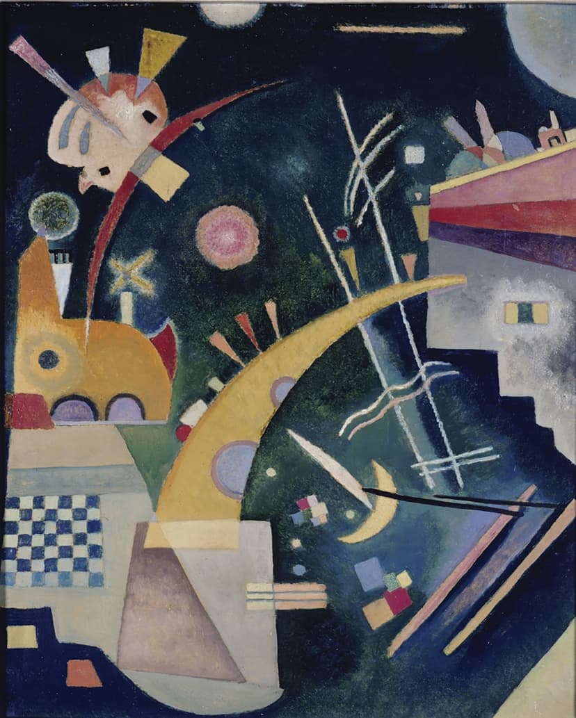 A painting of a guitar and other items