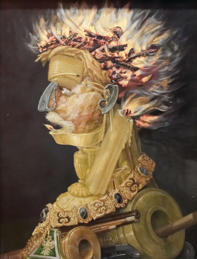 A painting of a man with a hat and a pipe