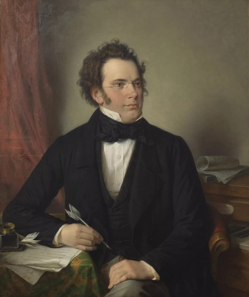 A painting of a man in a black suit