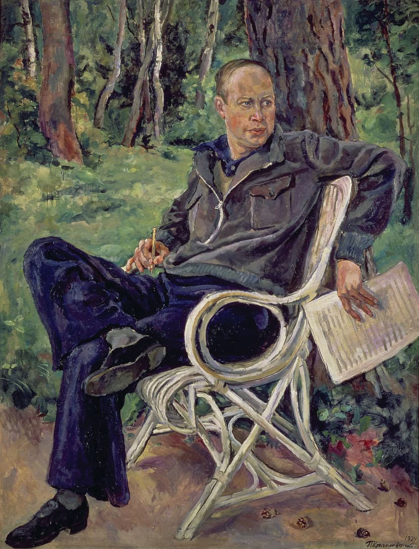 A painting of a man sitting in a chair