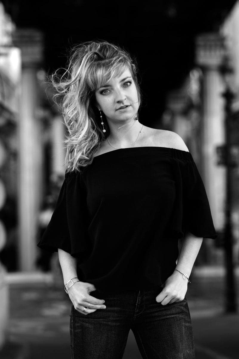 A black and white photo of a woman