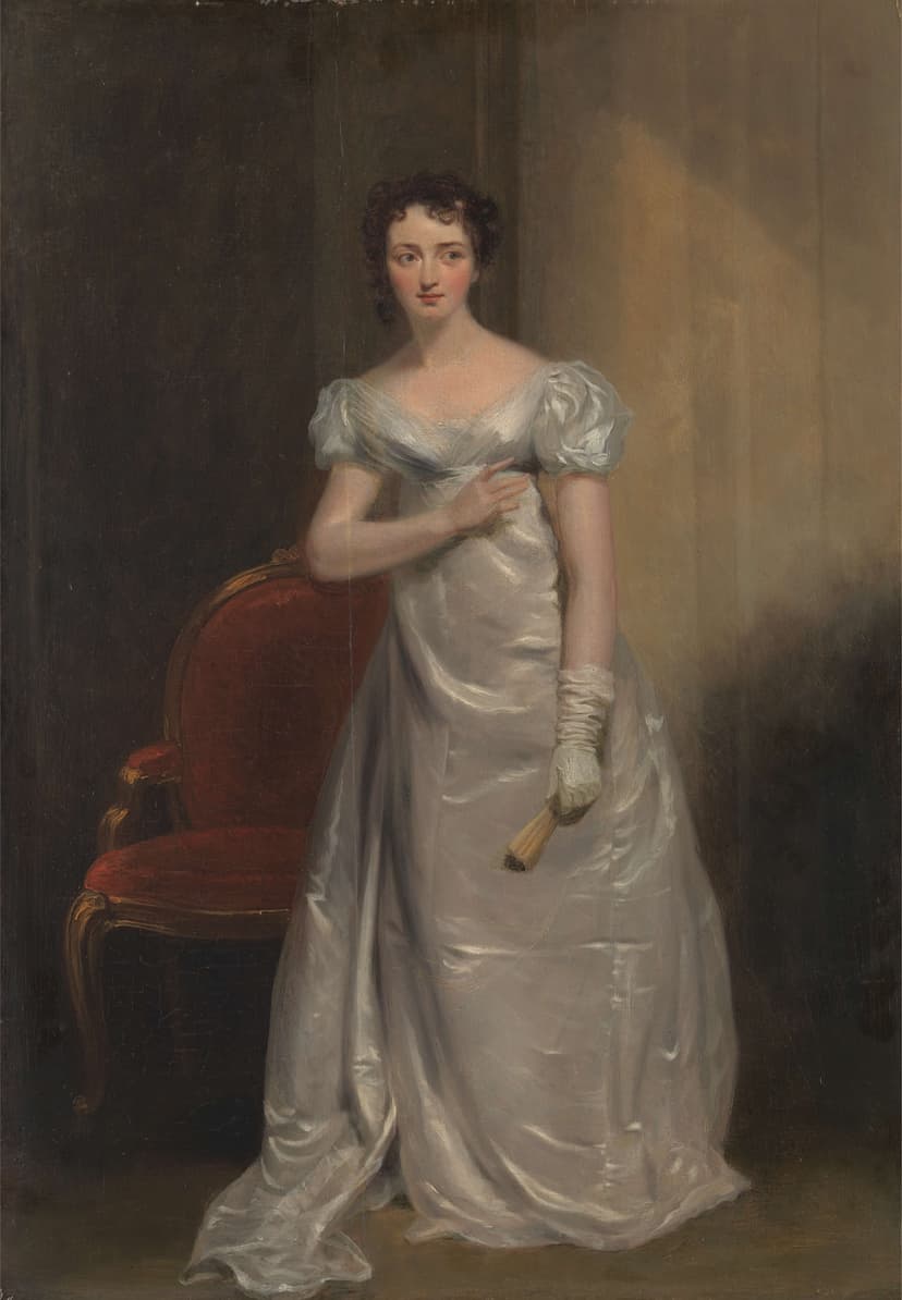 A painting of a woman in a white dress