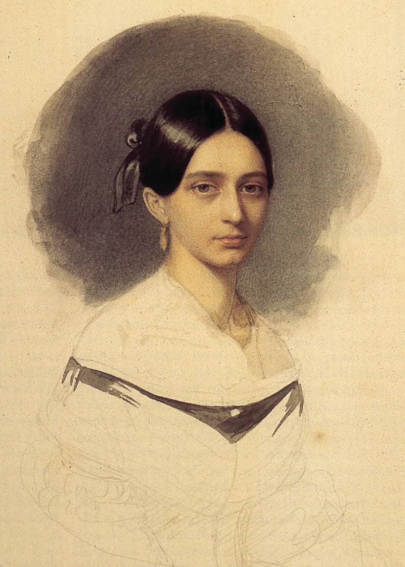 A portrait of a woman in a white dress