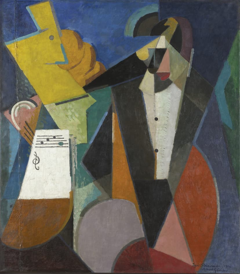 A painting of a man holding a sheet of paper
