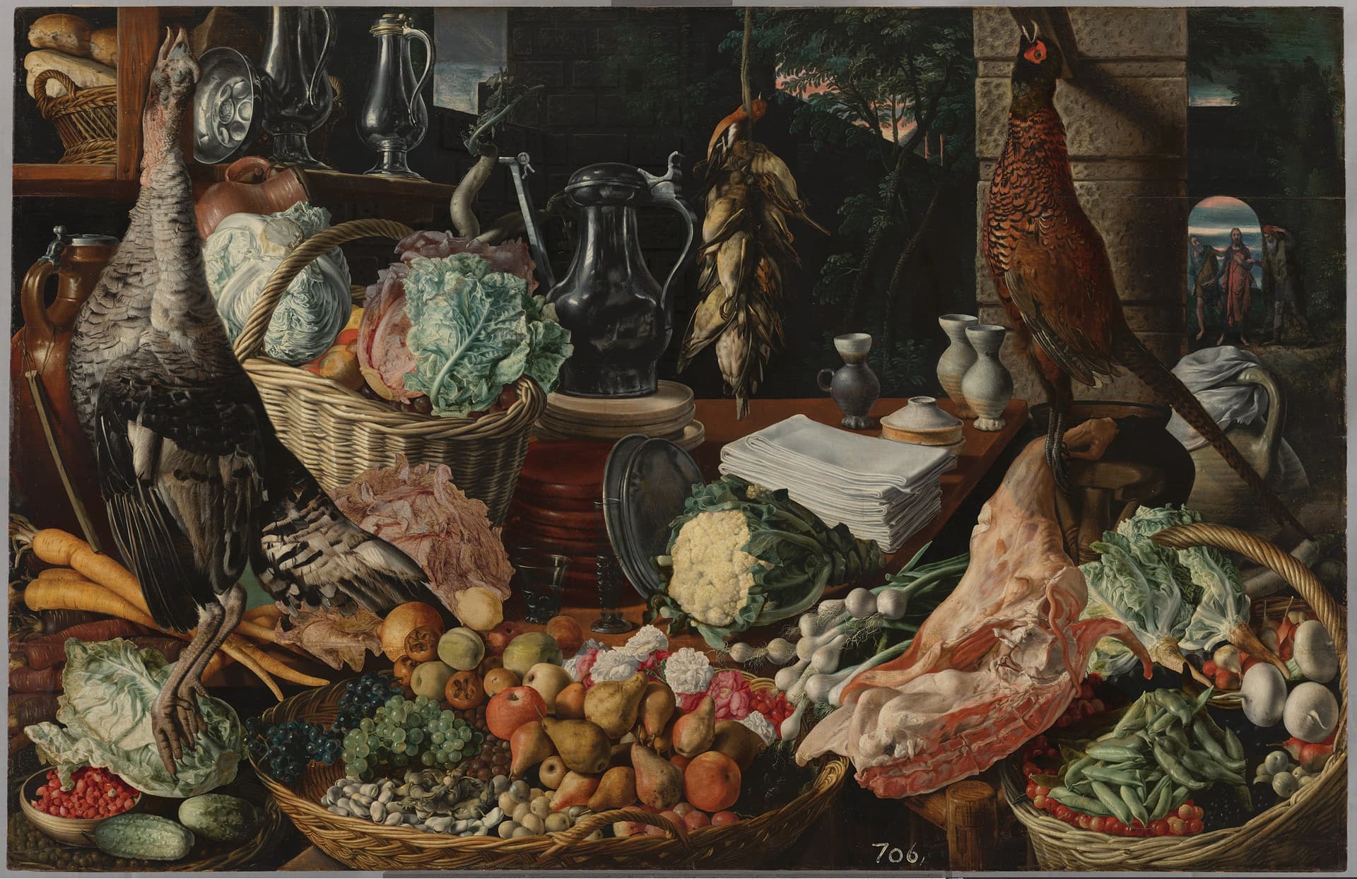 A painting of fruit and vegetables on a table