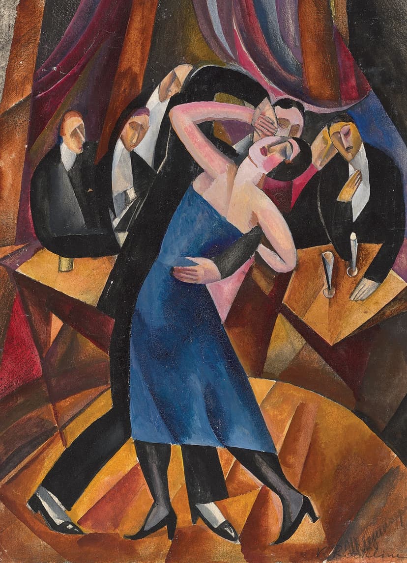 A painting of a couple dancing together